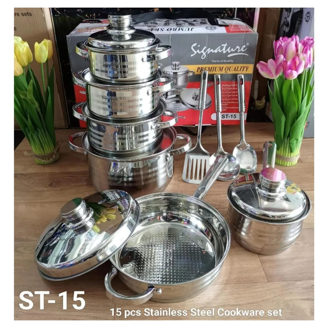 15pc signature stainless steel cookware set