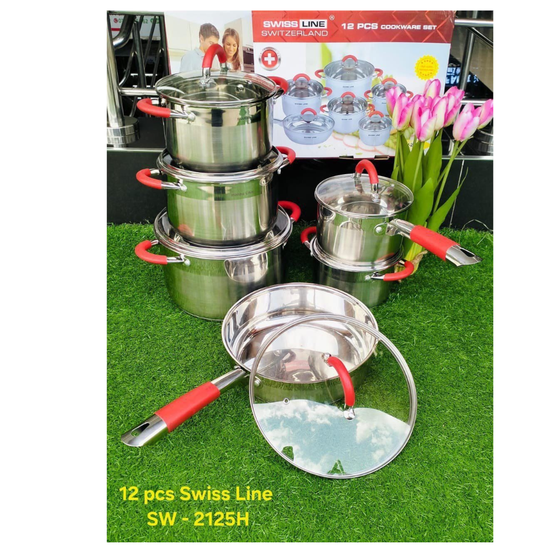 Signature SW-2125H 12pc Swiss Line Stainless Steel Cookware Set with Glass Lid
