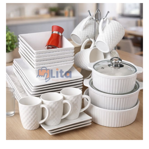 31pcs Square ceramic Dinner Set – Complete Family Dining, Everyday Use